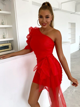 Load image into Gallery viewer, Billie One Shoulder Draped Ruched Mesh Bodycon Dress