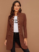 Load image into Gallery viewer, Osun Stand Collar Button Front Corduroy Coat
