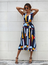 Load image into Gallery viewer, Maya V Neck Color Block Belted Dress