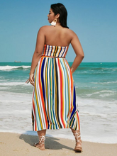 Load image into Gallery viewer, Harriett Plus Shirred Waist Striped Belted Tube Dress