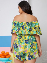 Load image into Gallery viewer, Harriett Plus Foldover Off Shoulder Tropical Print Romper