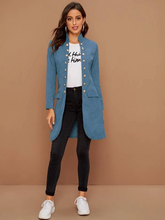 Load image into Gallery viewer, Osun Stand Collar Button Front Corduroy Coat