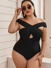 Load image into Gallery viewer, Cicely Plus Cross Front Bardot One Piece Swimsuit