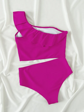 Load image into Gallery viewer, Cicely Ruffle Trim One Shoulder Bikini Swimsuit