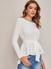 Load image into Gallery viewer, Oya Solid High Low Hem Belted Top