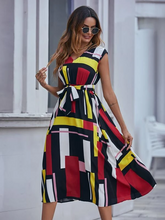 Load image into Gallery viewer, Maya V Neck Color Block Belted Dress