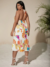 Load image into Gallery viewer, Harriett Plus Floral Print Backless Halter Dress