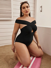 Load image into Gallery viewer, Cicely Plus Cross Front Bardot One Piece Swimsuit