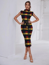 Load image into Gallery viewer, Oya Plaid Self Tie Bodycon Dress