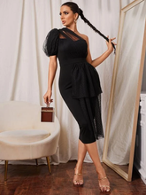 Load image into Gallery viewer, Oya One Shoulder Contrast Dobby Mesh Asymmetrical Drape Dress Without Belt
