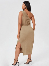 Load image into Gallery viewer, Harriett Plus One Shoulder Belted Split Side Dress