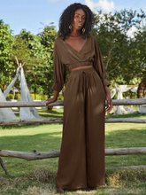 Load image into Gallery viewer, Oya Surplice Neck Top & Tie Waist Wide Leg Pants Set