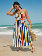 Load image into Gallery viewer, Harriett Plus Shirred Waist Striped Belted Tube Dress