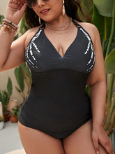 Load image into Gallery viewer, Cicely Plus Skull Hand Print Halter Bikini Swimsuit
