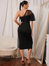 Load image into Gallery viewer, Oya One Shoulder Contrast Dobby Mesh Asymmetrical Drape Dress Without Belt
