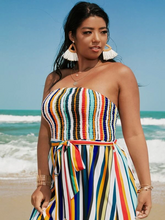 Load image into Gallery viewer, Harriett Plus Shirred Waist Striped Belted Tube Dress