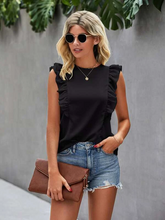 Load image into Gallery viewer, Maya Solid Ruffle Trimed Buttoned Keyhole Blouse