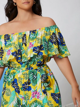 Load image into Gallery viewer, Harriett Plus Foldover Off Shoulder Tropical Print Romper
