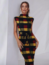 Load image into Gallery viewer, Oya Plaid Self Tie Bodycon Dress