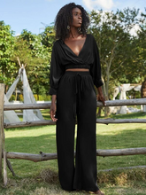 Load image into Gallery viewer, Oya Surplice Neck Top & Tie Waist Wide Leg Pants Set