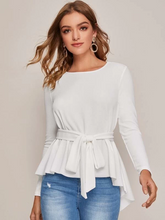 Load image into Gallery viewer, Oya Solid High Low Hem Belted Top