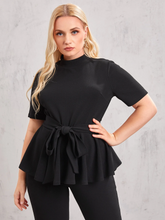 Load image into Gallery viewer, Oba Plus Mock Neck Peplum Top & Pants Set