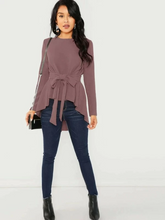 Load image into Gallery viewer, Oya Solid High Low Hem Belted Top