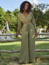 Load image into Gallery viewer, Oya Surplice Neck Top & Tie Waist Wide Leg Pants Set