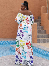 Load image into Gallery viewer, Zora Plus Floral Print Lantern Sleeve Bardot Dress