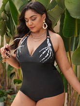 Load image into Gallery viewer, Cicely Plus Skull Hand Print Halter Bikini Swimsuit