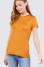 Load image into Gallery viewer, Short Sleeve Crew Neck W/shoulder Button Detail Rayon Spandex Top