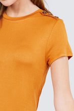 Load image into Gallery viewer, Short Sleeve Crew Neck W/shoulder Button Detail Rayon Spandex Top