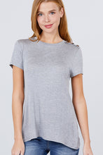Load image into Gallery viewer, Short Sleeve Crew Neck W/shoulder Button Detail Rayon Spandex Top