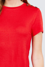 Load image into Gallery viewer, Short Sleeve Crew Neck W/shoulder Button Detail Rayon Spandex Top