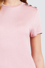 Load image into Gallery viewer, Short Sleeve Crew Neck W/shoulder Button Detail Rayon Spandex Top