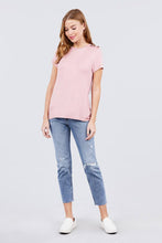 Load image into Gallery viewer, Short Sleeve Crew Neck W/shoulder Button Detail Rayon Spandex Top