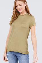 Load image into Gallery viewer, Short Sleeve Crew Neck W/shoulder Button Detail Rayon Spandex Top