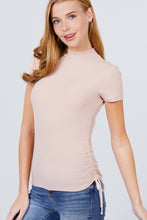 Load image into Gallery viewer, Short Sleeve Mock Neck Side Shirring Detail Rib Knit Top