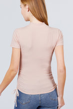 Load image into Gallery viewer, Short Sleeve Mock Neck Side Shirring Detail Rib Knit Top