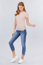 Load image into Gallery viewer, Short Sleeve Mock Neck Side Shirring Detail Rib Knit Top