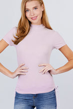 Load image into Gallery viewer, Short Sleeve Mock Neck Side Shirring Detail Rib Knit Top