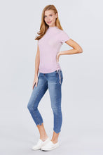 Load image into Gallery viewer, Short Sleeve Mock Neck Side Shirring Detail Rib Knit Top