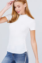 Load image into Gallery viewer, Short Sleeve Mock Neck Side Shirring Detail Rib Knit Top
