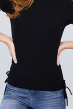 Load image into Gallery viewer, Short Sleeve Mock Neck Side Shirring Detail Rib Knit Top