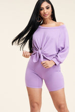 Load image into Gallery viewer, Billie Solid French Terry Tie Front Off The Shoulder Slouchy Top And Shorts Two Piece Set
