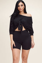 Load image into Gallery viewer, Billie Solid French Terry Tie Front Off The Shoulder Slouchy Top And Shorts Two Piece Set