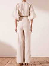 Load image into Gallery viewer, Zora Lantern Sleeve Crop Blouse w/High Waist Palazzo Pants- Exclusive Collection