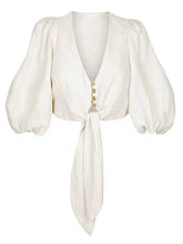 Load image into Gallery viewer, Zora Lantern Sleeve Crop Blouse w/High Waist Palazzo Pants- Exclusive Collection