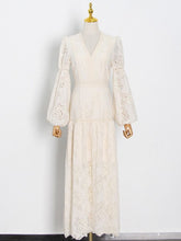 Load image into Gallery viewer, Zora Lantern Sleeve Fitted Lace Maxi Dress w/Extended Sizes- Exclusive Collection