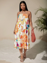Load image into Gallery viewer, Harriett Plus Floral Print Backless Halter Dress